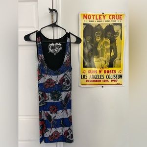 Iron Fist sequined flash print dress (front) and solid black (back), small